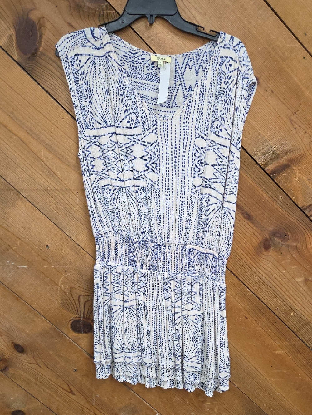 Kori American White and Blue Sleeveless Printed Mini Dress..small